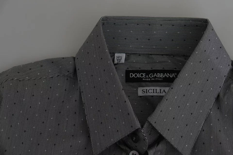 Dolce & Gabbana Grey Polka Dot Shirt SICILIA Semi Fitted Formal